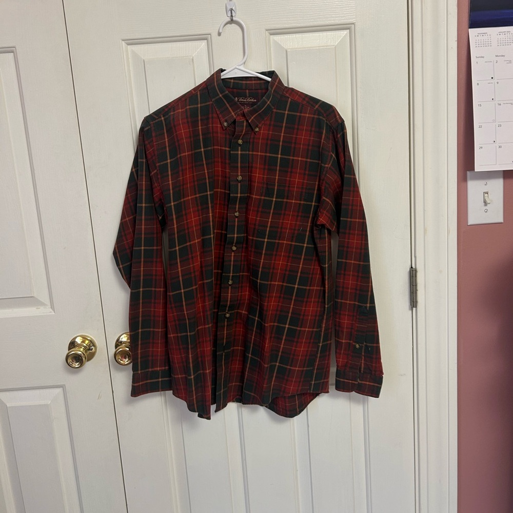 Brooks Brothers green and red button up, boys size XL